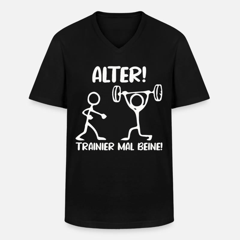 Strichmännchen TRAINIER MAL BEINE Lustiges - Männer-T-Shirt mit V-Ausschnitt - Schwarz