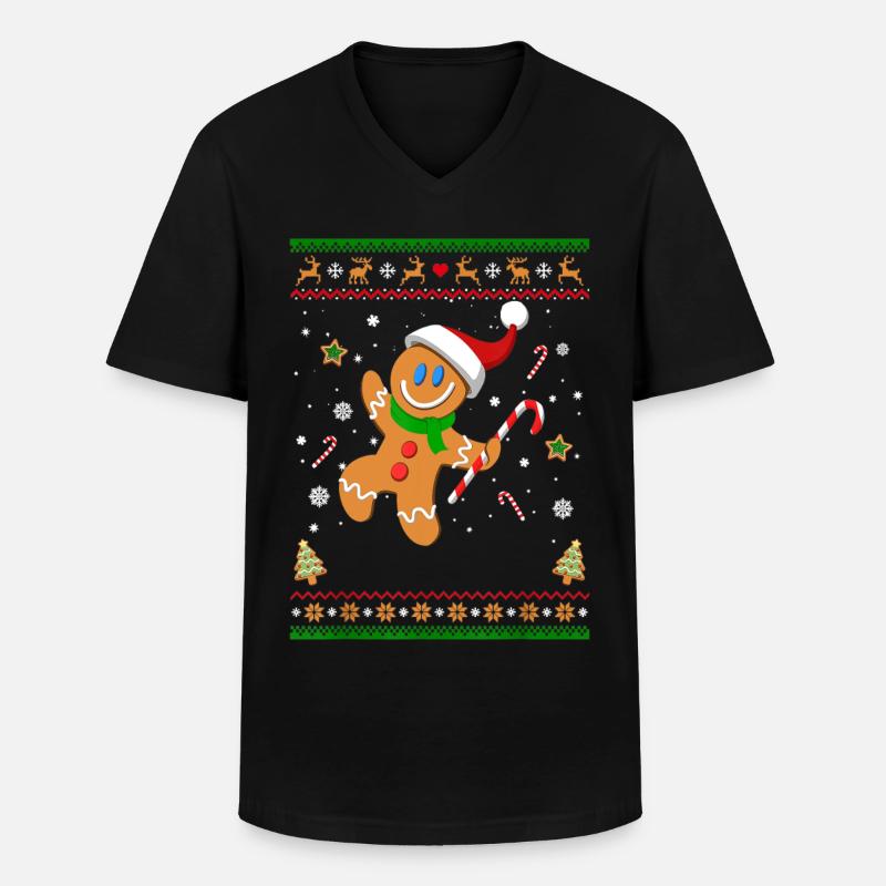 Pull Moche de Noël Gingerbread Man Cadeau Drôle - T-shirt col V Homme - noir