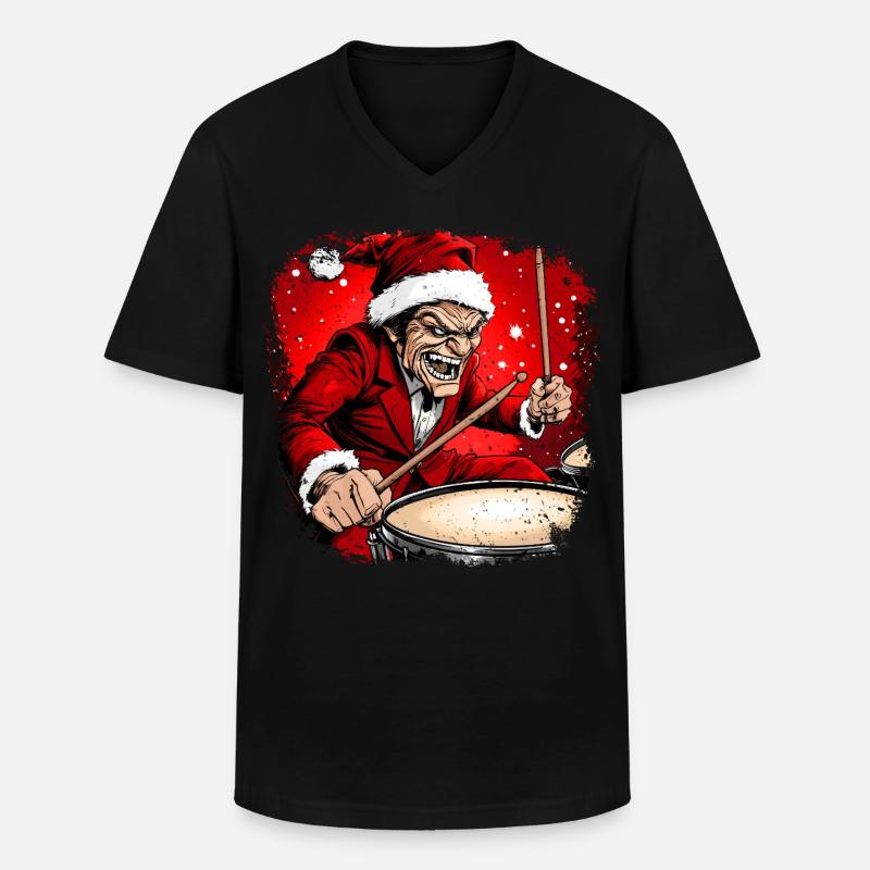Schlagzeuger Weihnachtsmann - Männer-T-Shirt mit V-Ausschnitt - Schwarz