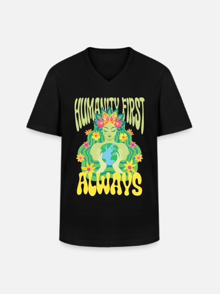 Menschlichkeit Equality Humanity First Always - Men's V-Neck T-Shirt - black