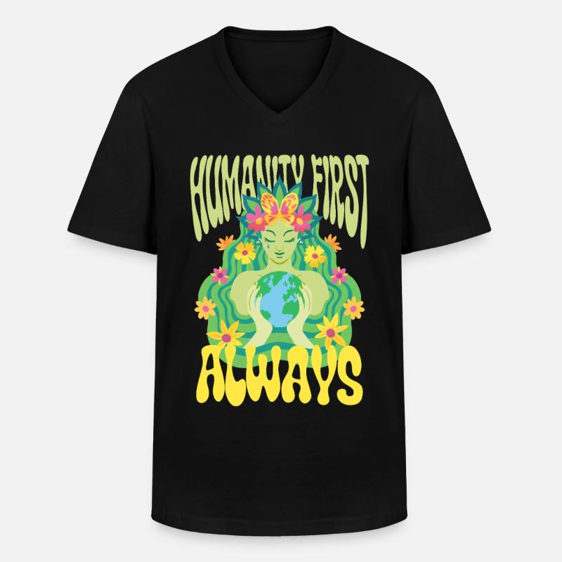 Menschlichkeit Equality Humanity First Always - Männer-T-Shirt mit V-Ausschnitt - Schwarz