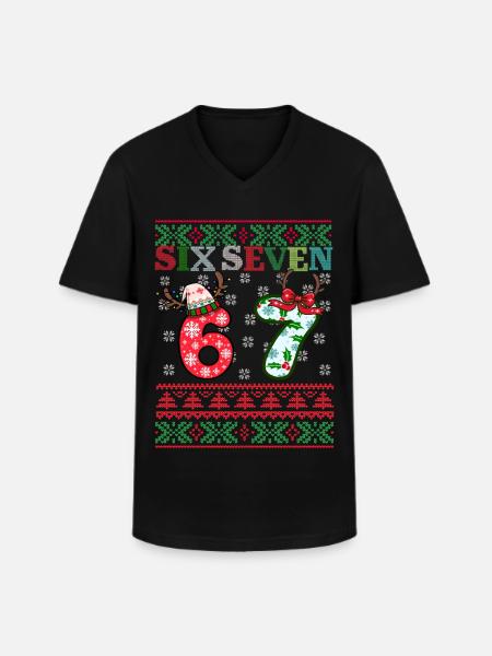 67 Christmas Funny Six Seven Meme - Men's V-Neck T-Shirt - black