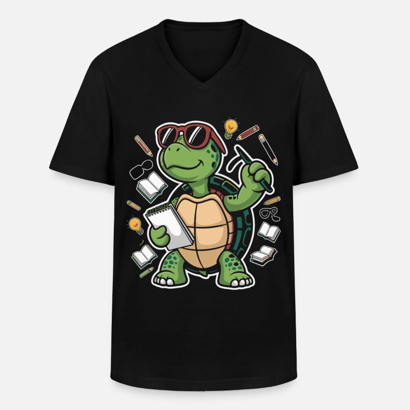 Learning turtle with pen - Men's V-Neck T-Shirt - black