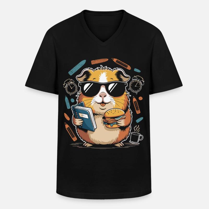 Buchheld Hamster mit Burger - Männer-T-Shirt mit V-Ausschnitt - Schwarz