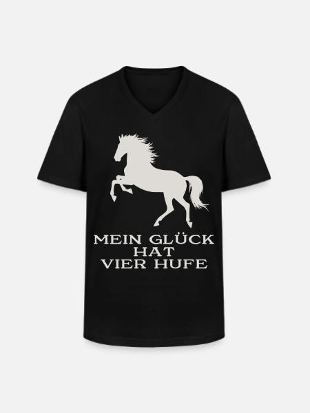 Mein Glück hat vier Hufe - Männer-T-Shirt mit V-Ausschnitt - Schwarz