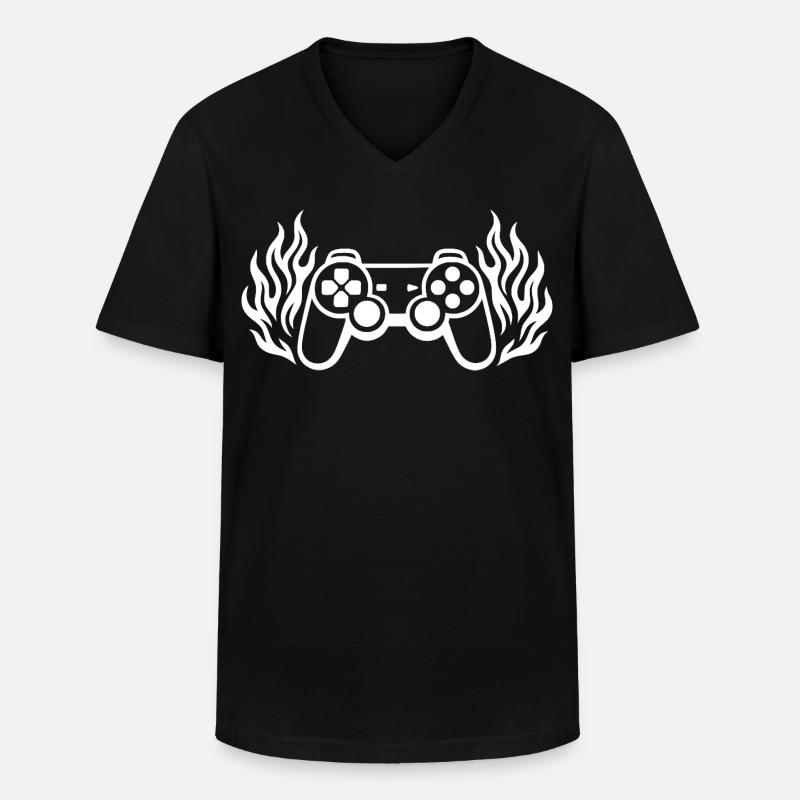 Flammen Controller, brennende Gamepad Grafik - Männer-T-Shirt mit V-Ausschnitt - Schwarz