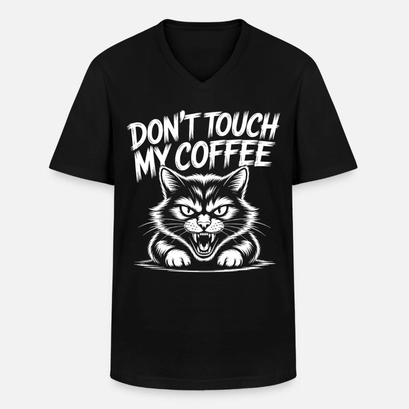 Kaffee Warnung mit wütender Katze - Männer-T-Shirt mit V-Ausschnitt - Schwarz