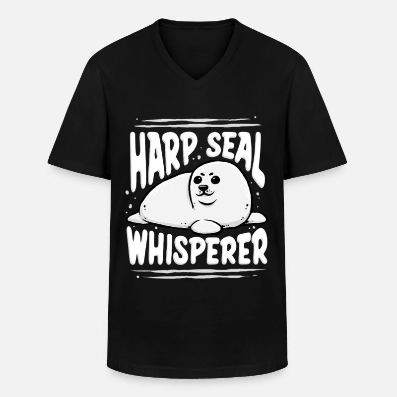 Sattelrobbe Robben Harp Seal Whisperer - Männer-T-Shirt mit V-Ausschnitt - Schwarz