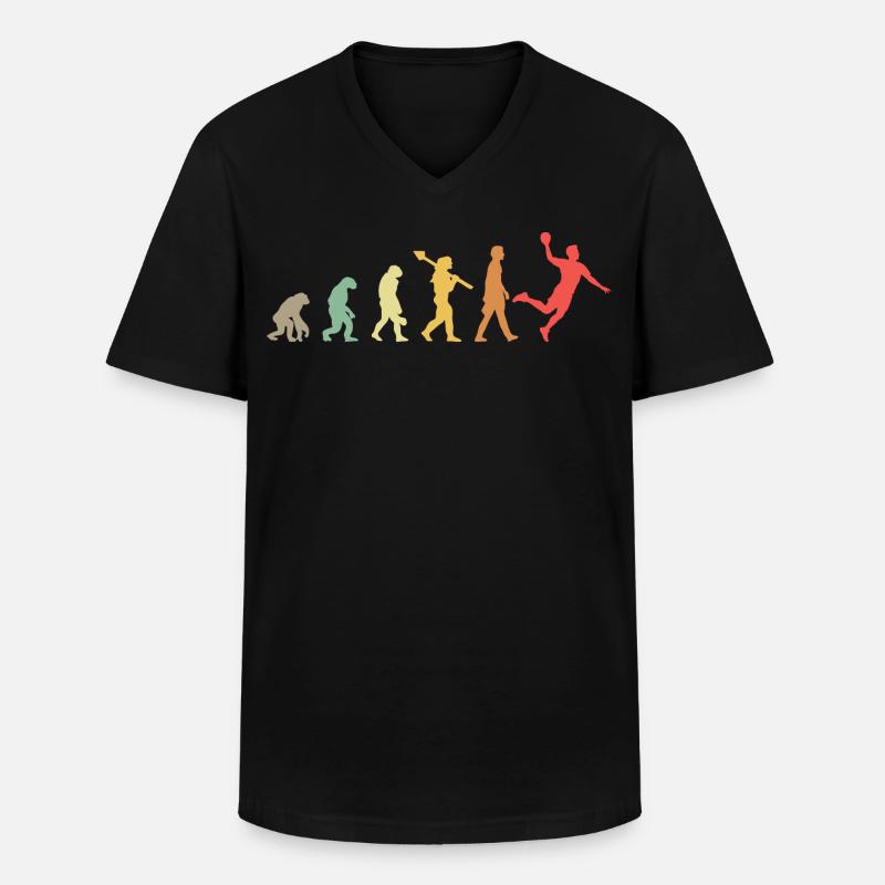Handball Evolution Handballer Entwicklung Retro - Männer-T-Shirt mit V-Ausschnitt - Schwarz