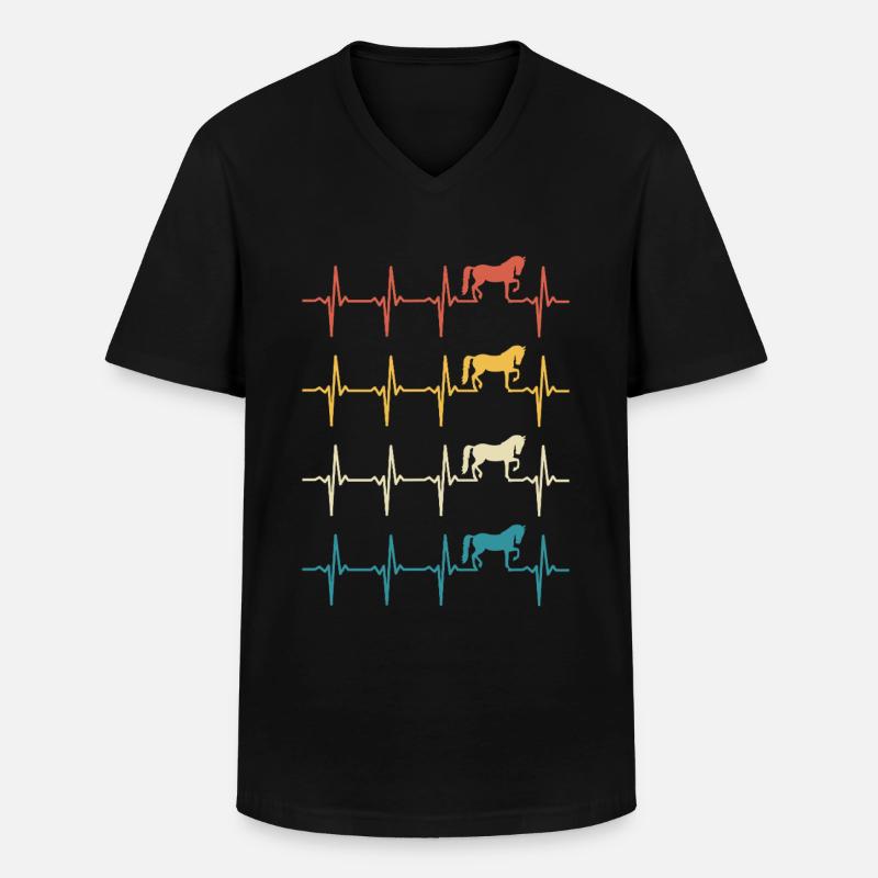 Retro Pferd Herzschlagpferd - Männer-T-Shirt mit V-Ausschnitt - Schwarz