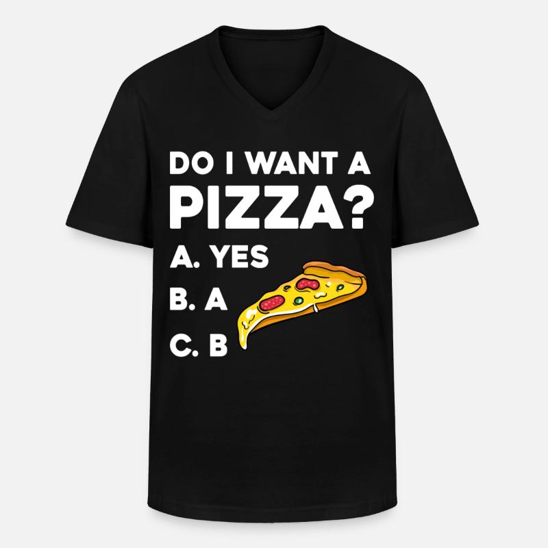 Pizza Frage: Ja oder Nein - T-shirt col V Homme - noir