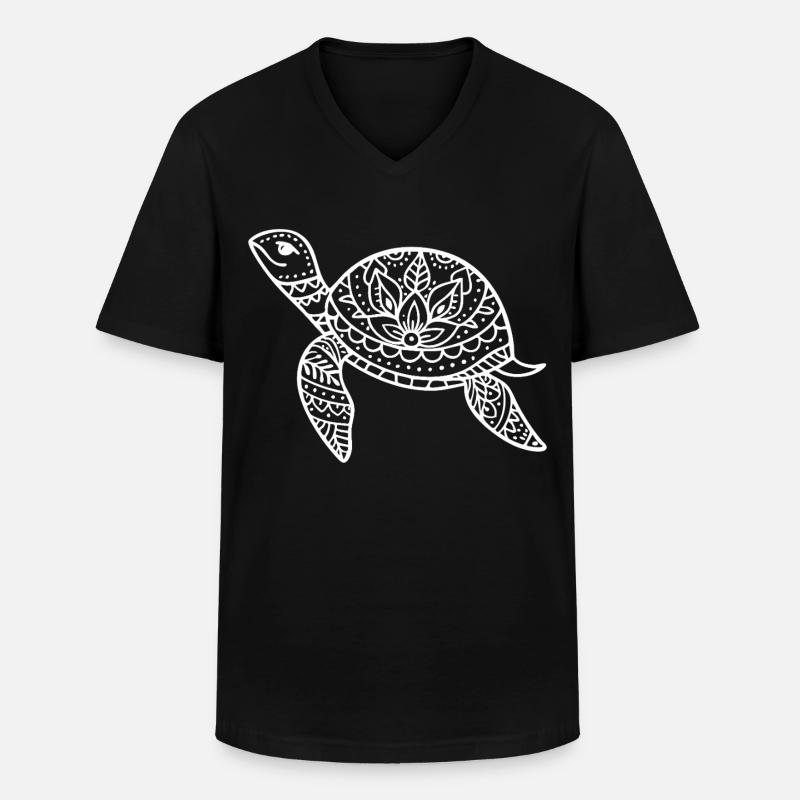 Boho Schildkröte mit Musterpanzer - Männer-T-Shirt mit V-Ausschnitt - Schwarz