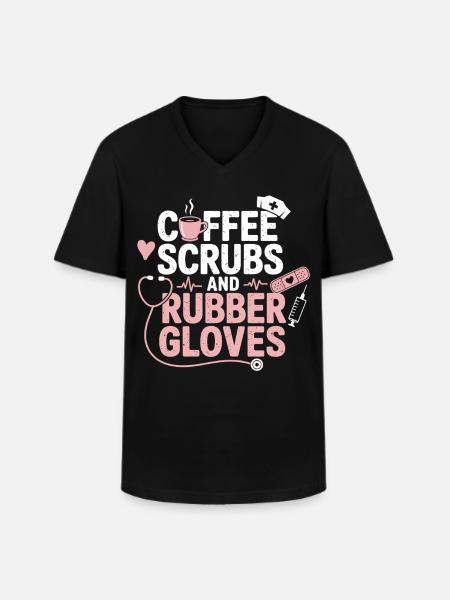 Kaffee Scrubs und Gummihandschuhe - Männer-T-Shirt mit V-Ausschnitt - Schwarz