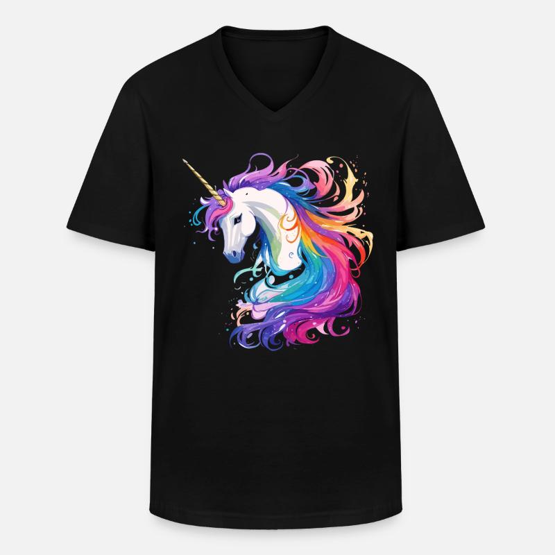Regenbogen-Einhorn Kopf Portrait - Männer-T-Shirt mit V-Ausschnitt - Schwarz