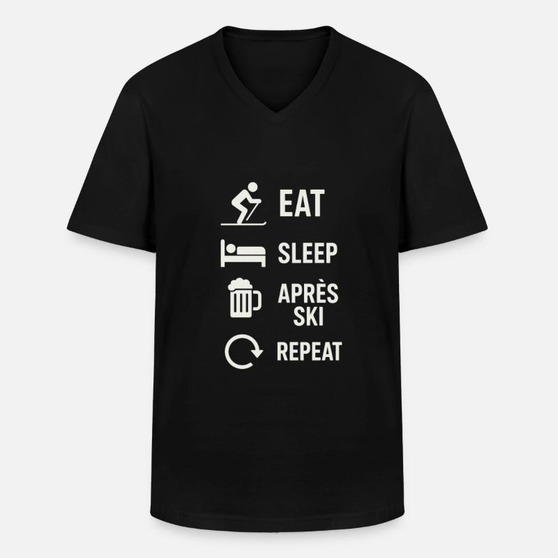 Eat Sleep Après Ski Repeat - Männer-T-Shirt mit V-Ausschnitt - Schwarz