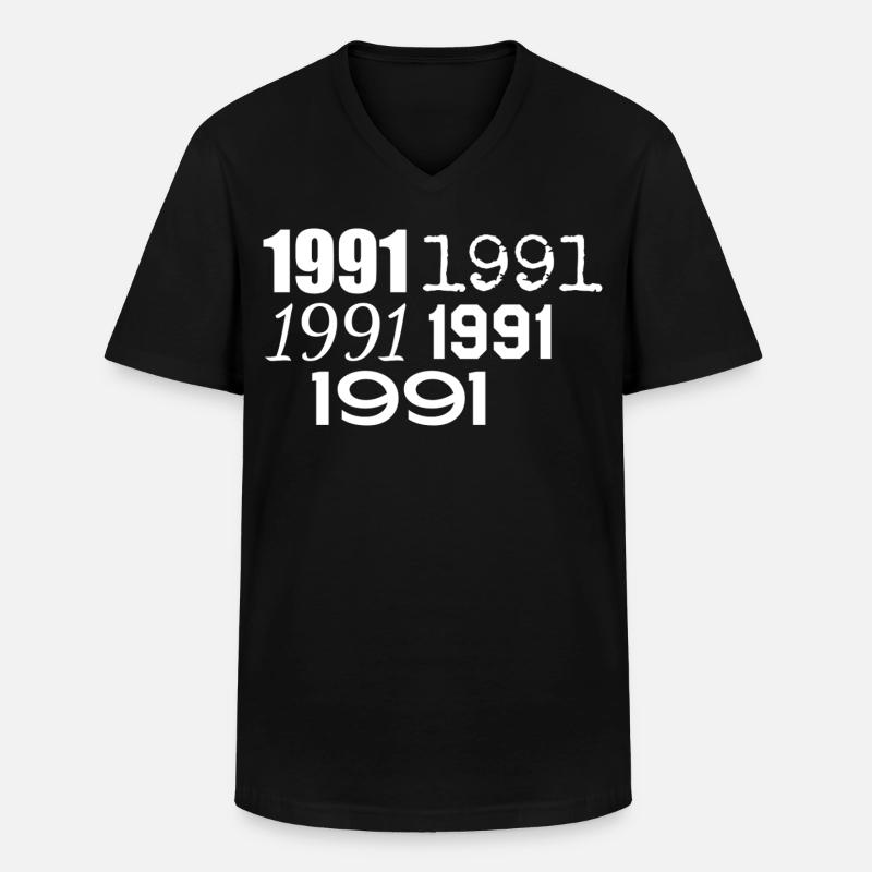 1991 - Männer-T-Shirt mit V-Ausschnitt - Schwarz
