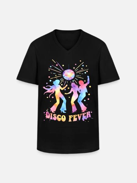 DISCO FEVER Party 70s Dance Watercolor - Men's V-Neck T-Shirt - black