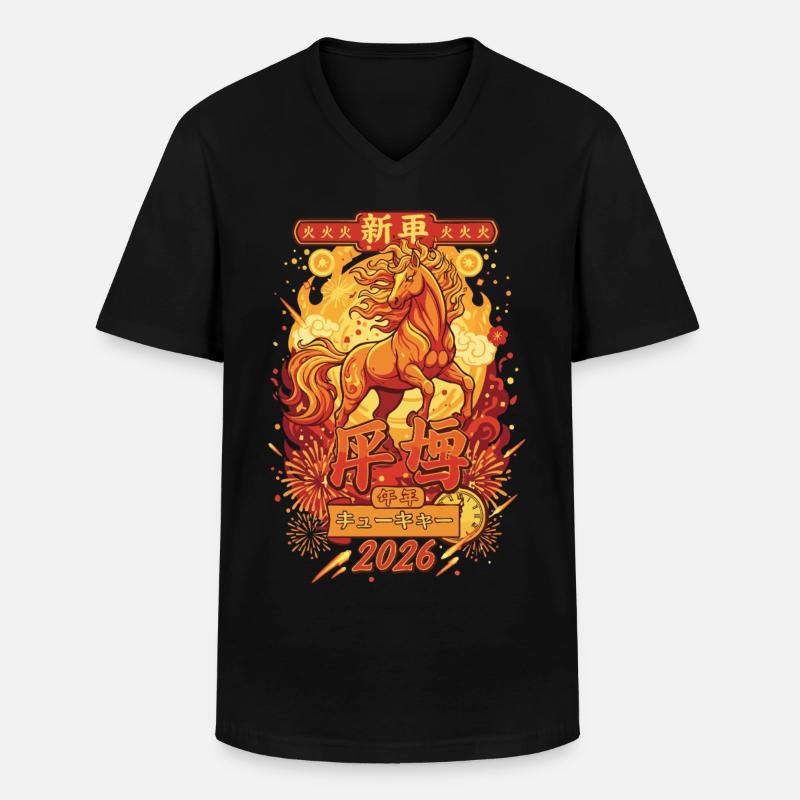 Silvesterfeier des Feurigen Pferdes 2026 - Männer-T-Shirt mit V-Ausschnitt - Schwarz
