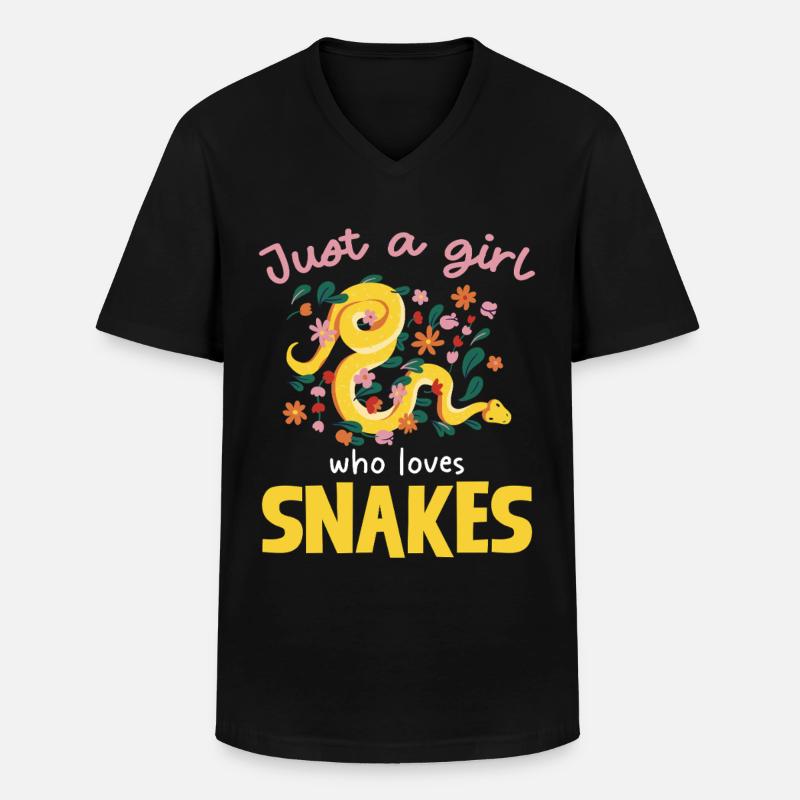 Nur ein Mädchen liebt Schlangen - Männer-T-Shirt mit V-Ausschnitt - Schwarz