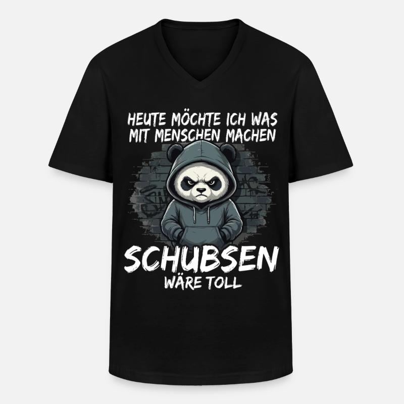 Grimmiger Panda – Sarkastisches Schubsen - Männer-T-Shirt mit V-Ausschnitt - Schwarz