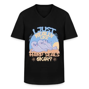 Les phoques du harple aiment vraiment les phoques du harple - T-shirt col V Homme - noir - Devant - AI Model Male 178 dark (178cm)