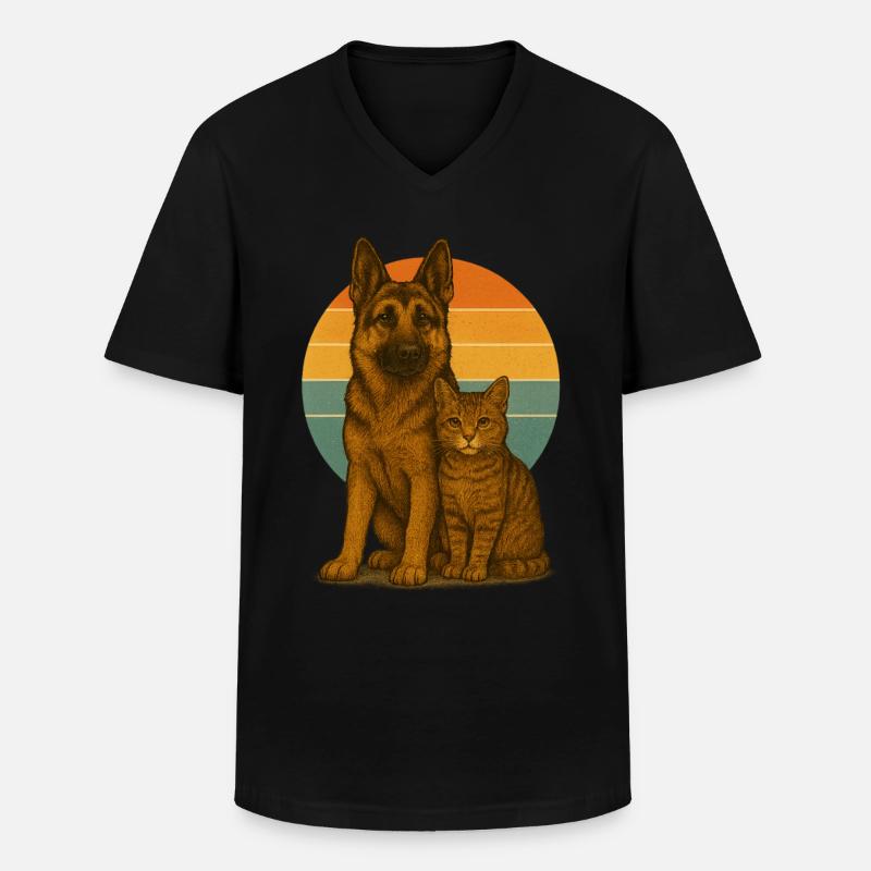 Deutscher Schäferhund und Katze - Männer-T-Shirt mit V-Ausschnitt - Schwarz