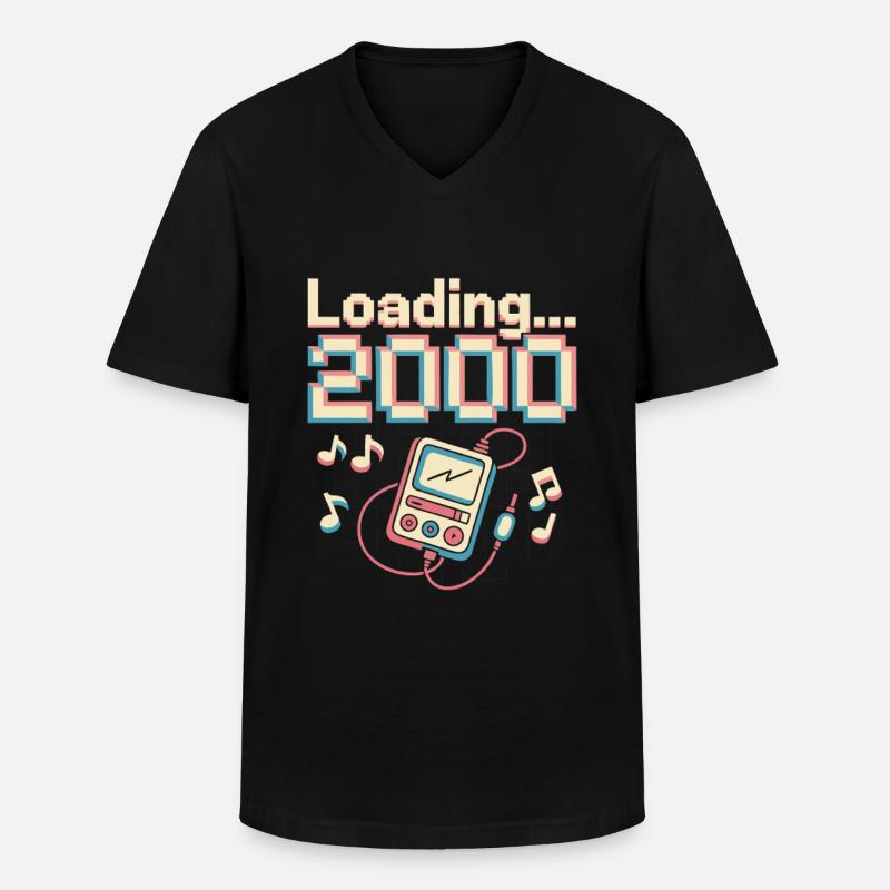 Y2K Pixel Design – Loading 2000 - Männer-T-Shirt mit V-Ausschnitt - Schwarz