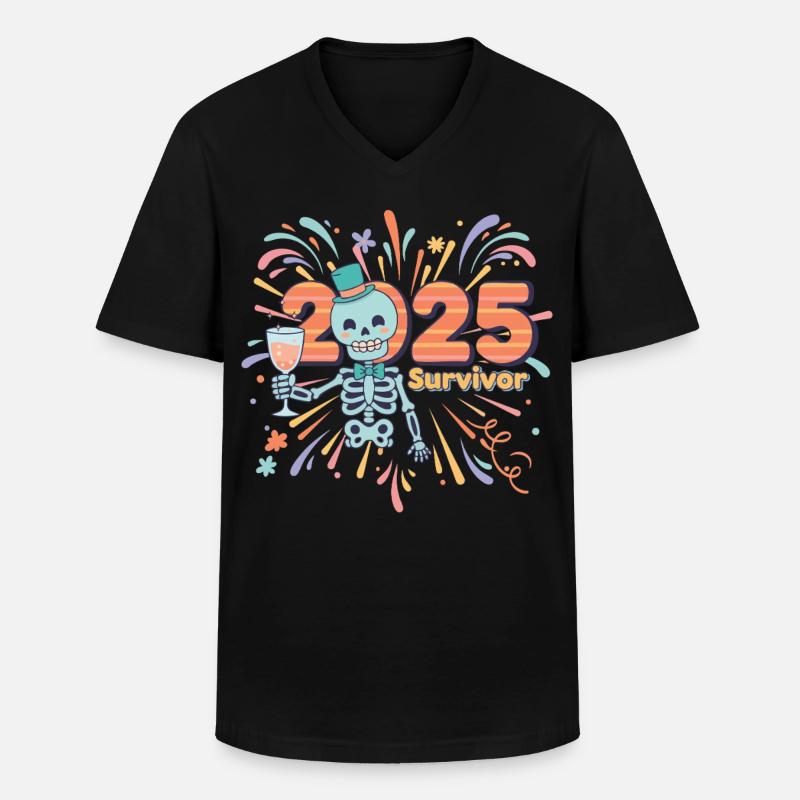 2025 Survivor Skeleton Party Feier - Männer-T-Shirt mit V-Ausschnitt - Schwarz