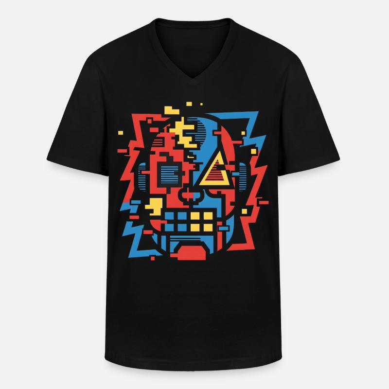 Abstraktes Glitch Gesicht - Männer-T-Shirt mit V-Ausschnitt - Schwarz