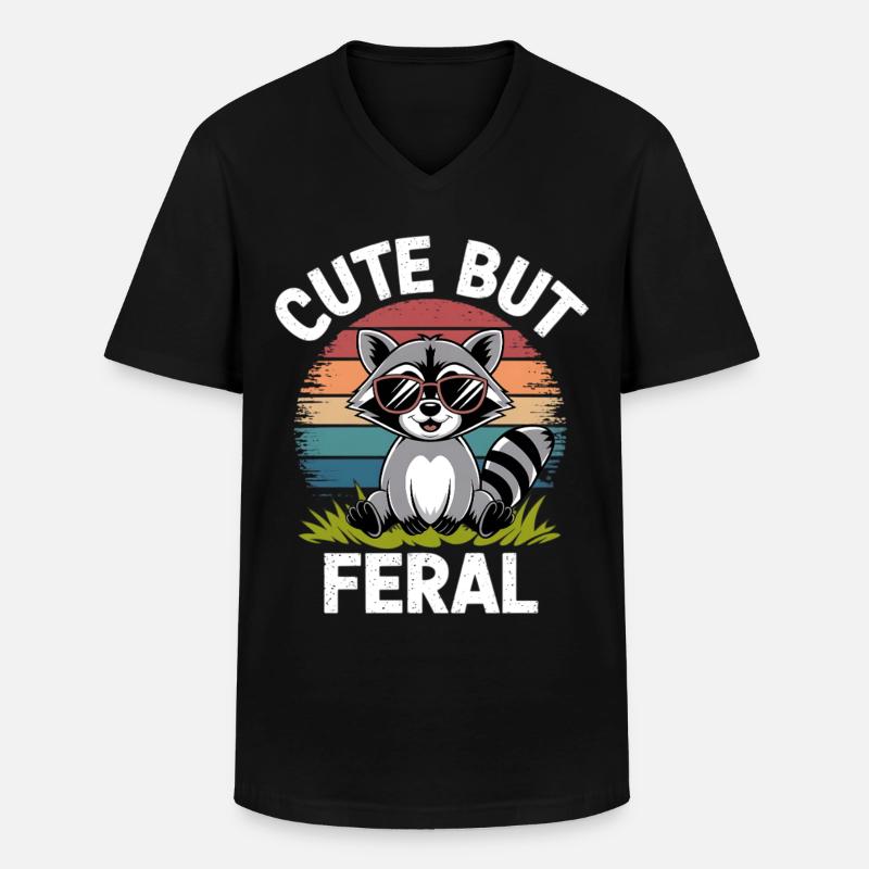 Waschbär mit Regenbogenbrille - Männer-T-Shirt mit V-Ausschnitt - Schwarz