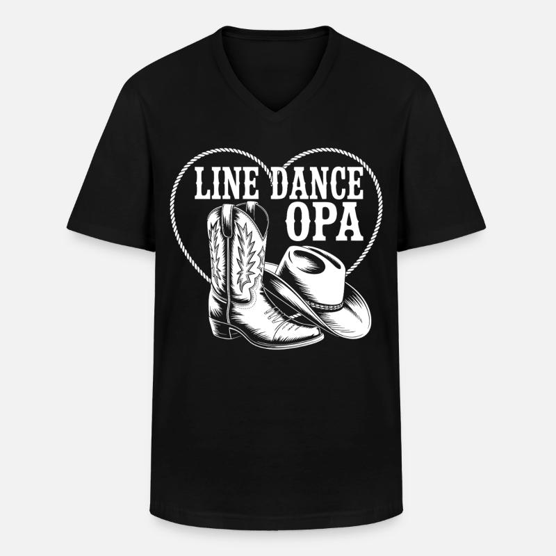 Line Dance Opa Cowboy Herz - Männer-T-Shirt mit V-Ausschnitt - Schwarz