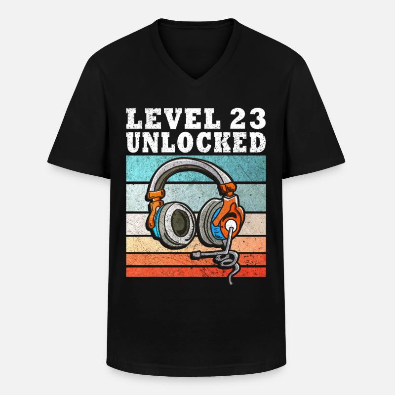 Level 23 Unlocked mit Kopfhörern - Männer-T-Shirt mit V-Ausschnitt - Schwarz
