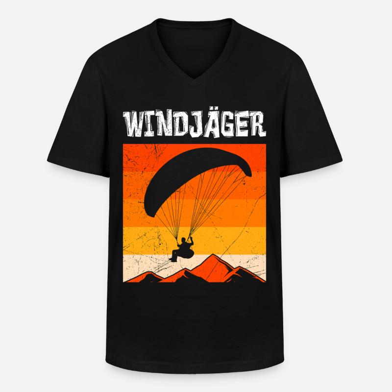 Gleitschirmflieger WINDJÄGER Lustiges - Männer-T-Shirt mit V-Ausschnitt - Schwarz