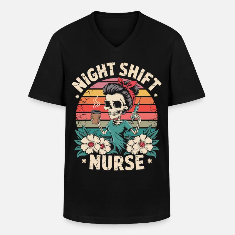 Nacht Schicht Krankenschwester Retro - Männer-T-Shirt mit V-Ausschnitt - Schwarz