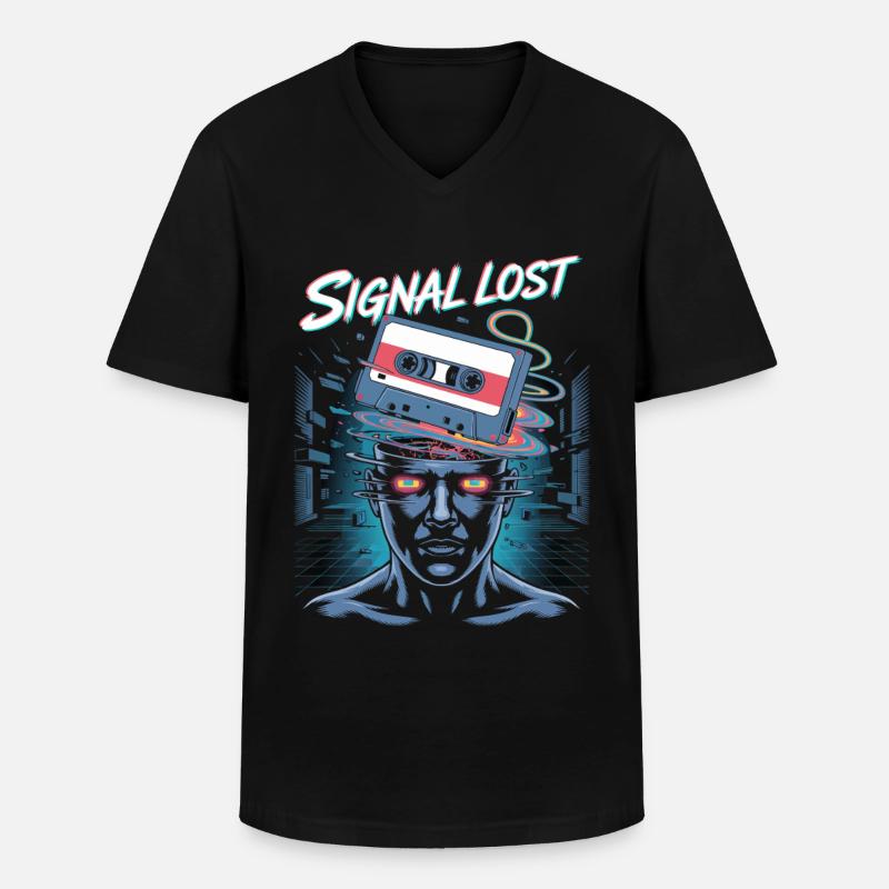 Signal Lost Retro Sci-Fi Glitch Design - Männer-T-Shirt mit V-Ausschnitt - Schwarz