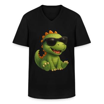 Dinosaurier mit Sonnenbrille - Männer-T-Shirt mit V-Ausschnitt - Schwarz - Vorne - AI Model Male 178 dark (178cm)