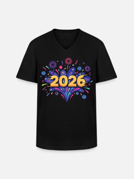 2026 Feuerwerksfeier Silvesterabend - Männer-T-Shirt mit V-Ausschnitt - Schwarz