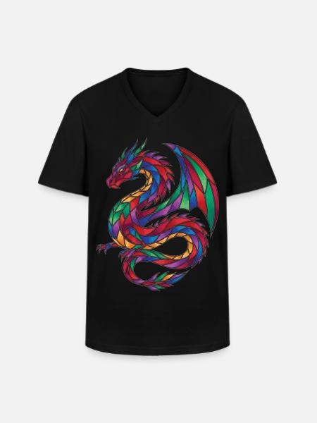 Buntglas-Drachen-Mosaik-Fantasie - Männer-T-Shirt mit V-Ausschnitt - Schwarz