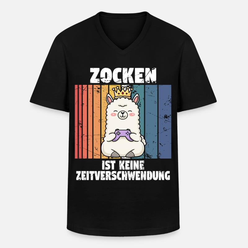 Lama zocken controller - Männer-T-Shirt mit V-Ausschnitt - Schwarz