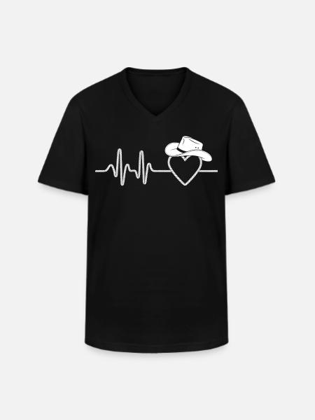 Heartbeat with Hat Silhouette - Men's V-Neck T-Shirt - black