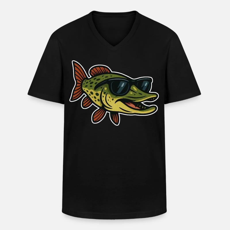 Hecht mit Sonnenbrille - Männer-T-Shirt mit V-Ausschnitt - Schwarz