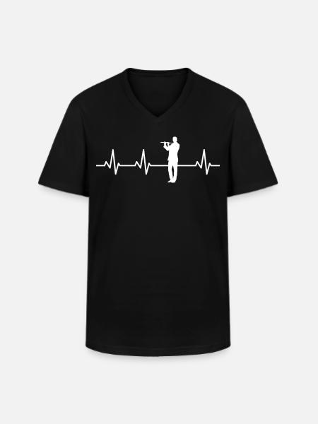 Flute player pulse line ECG - Men's V-Neck T-Shirt - black