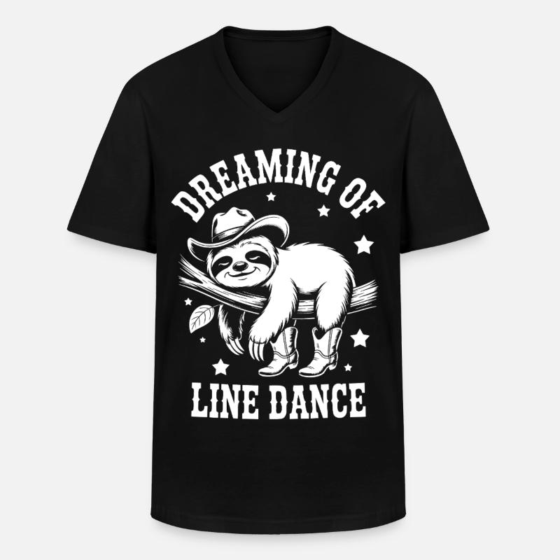 Faultier LineDance Cowboy - Männer-T-Shirt mit V-Ausschnitt - Schwarz