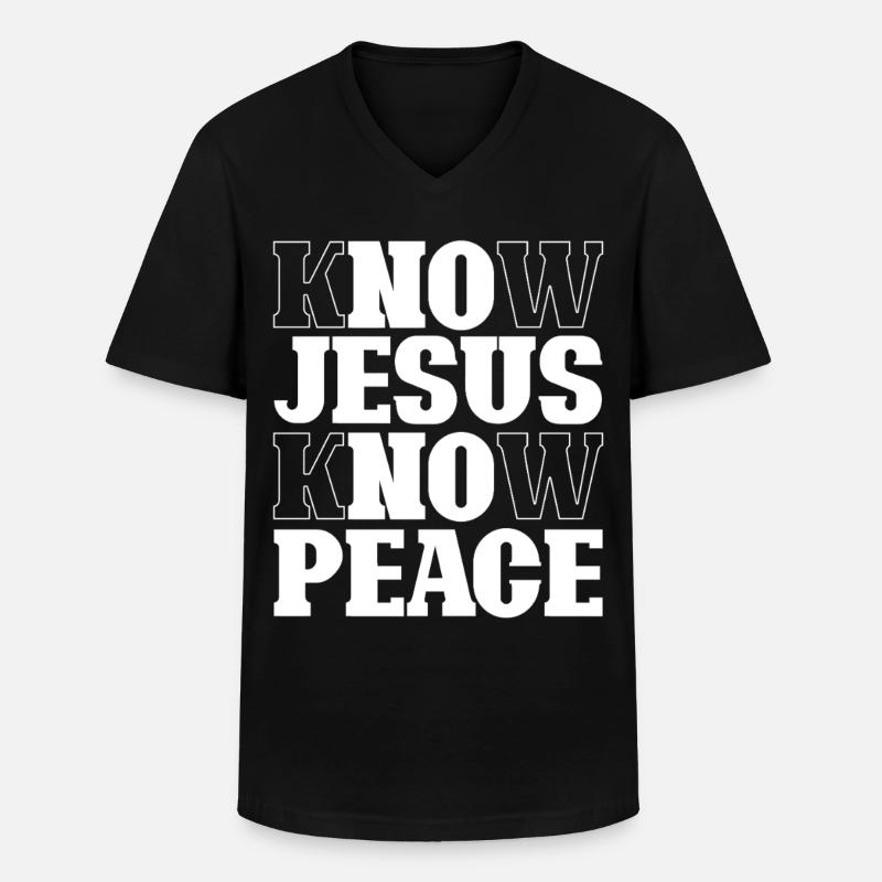 Know Jesus Know Peace Schriftzug - Männer-T-Shirt mit V-Ausschnitt - Schwarz