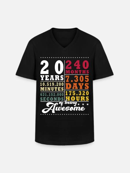 20th Birthday - Wedding Anniversary, Anniversary - Men's V-Neck T-Shirt - black