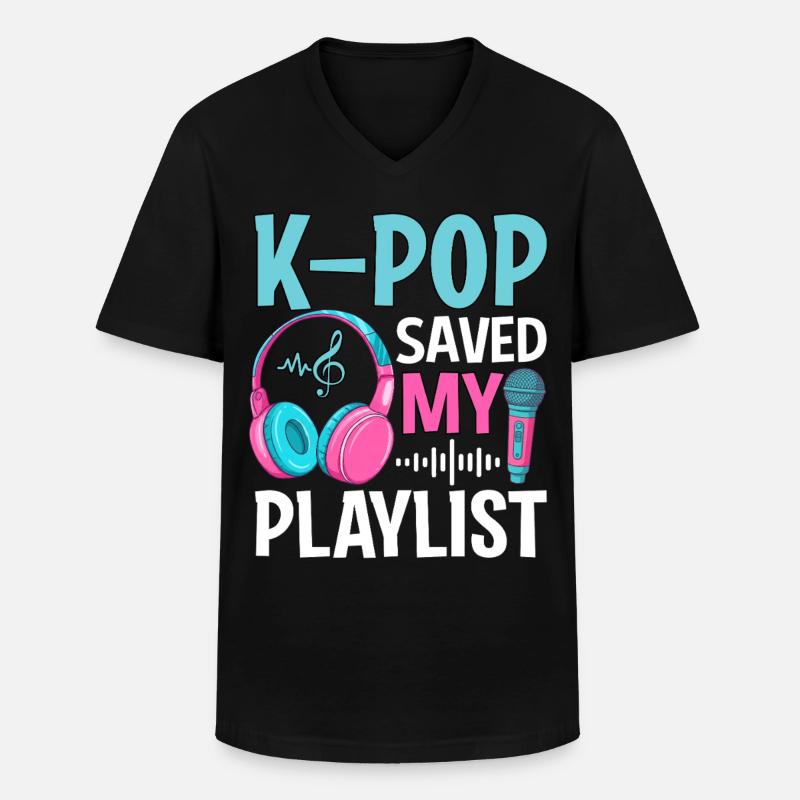 K-Pop Saved My Playlist - Männer-T-Shirt mit V-Ausschnitt - Schwarz
