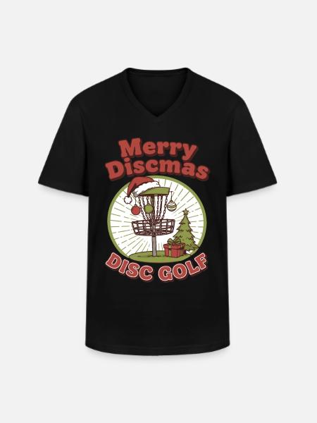 Merry Discmas Disc Golf Funny Flying Disc Basket - Men's V-Neck T-Shirt - black