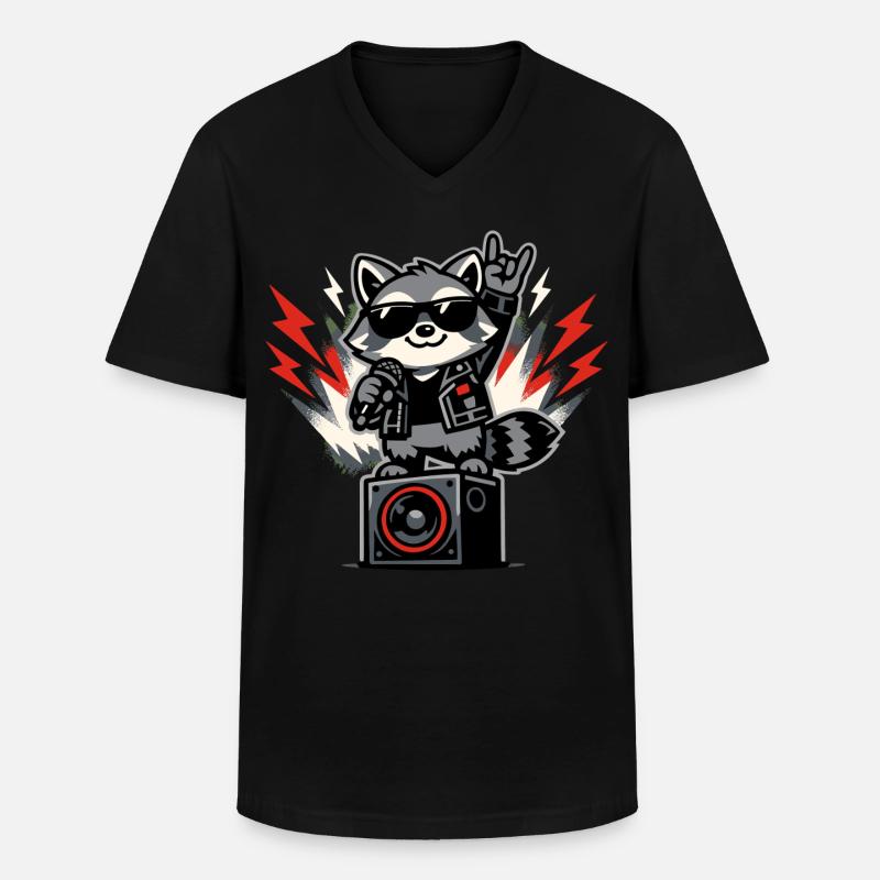 Retro Waschbär Rock Musik Geschenk - Männer-T-Shirt mit V-Ausschnitt - Schwarz