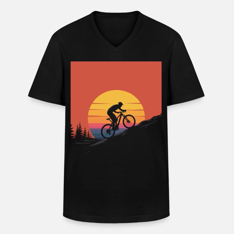Mountainbiker Sunset Silhouette - Männer-T-Shirt mit V-Ausschnitt - Schwarz