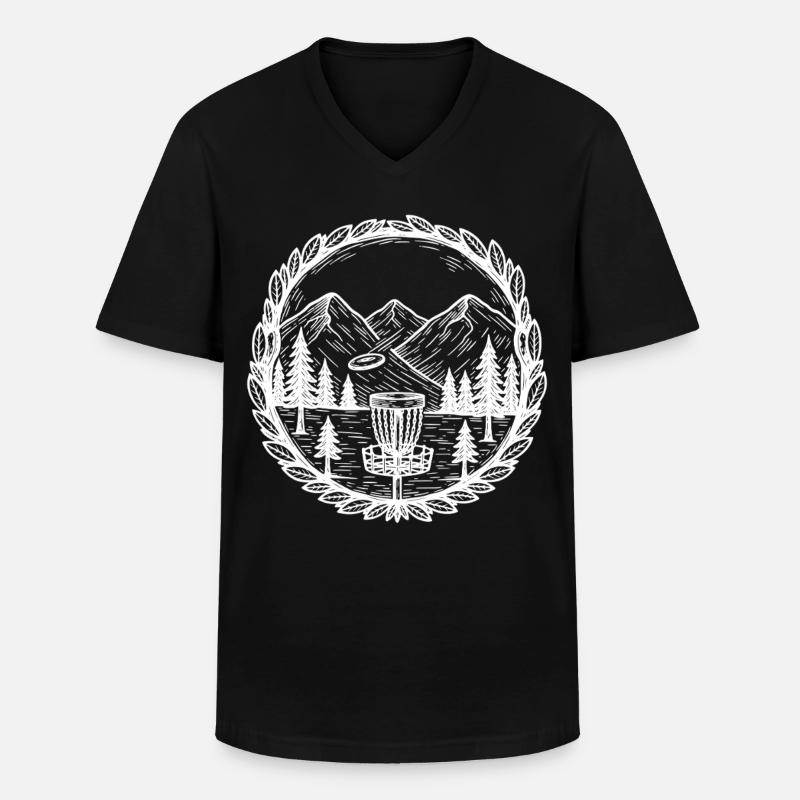 Disc Golf Bergszene Fliegender Disc-Korb - Männer-T-Shirt mit V-Ausschnitt - Schwarz